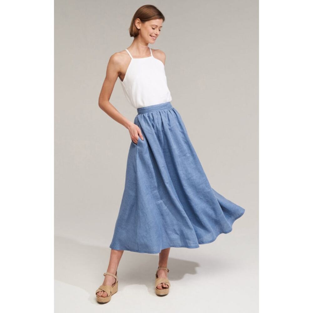 Linen Handmade Studio Cornflower Blue Shay Maxi Skirt